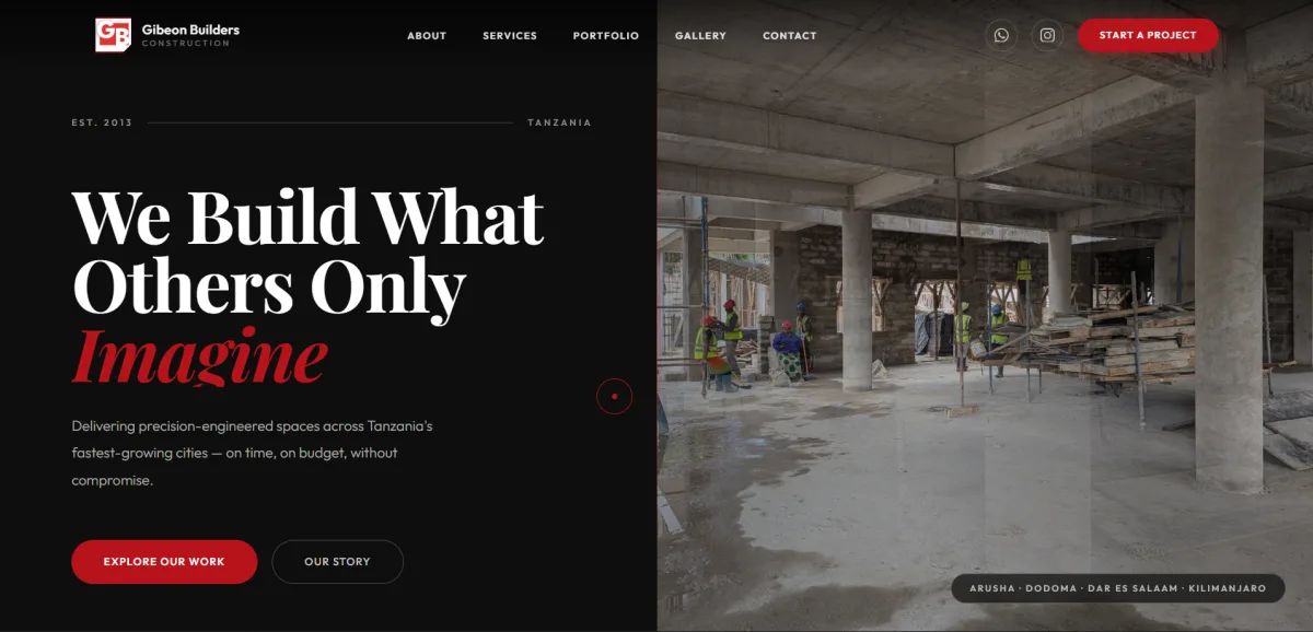 Gibeon Builders construction company website homepage