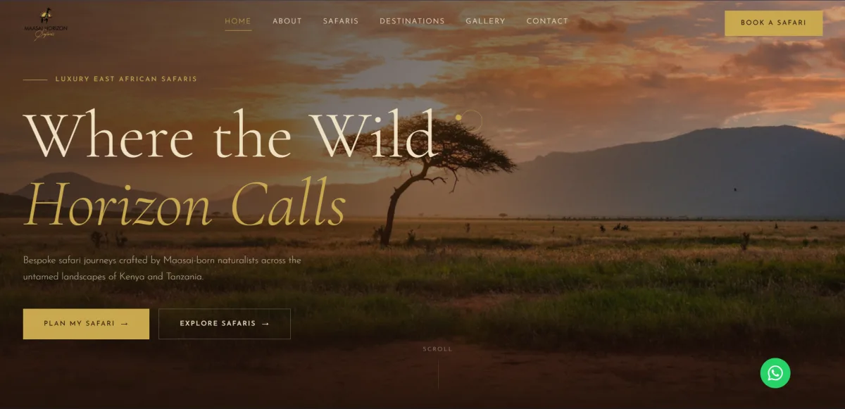 Maasai Horizons tourism website homepage
