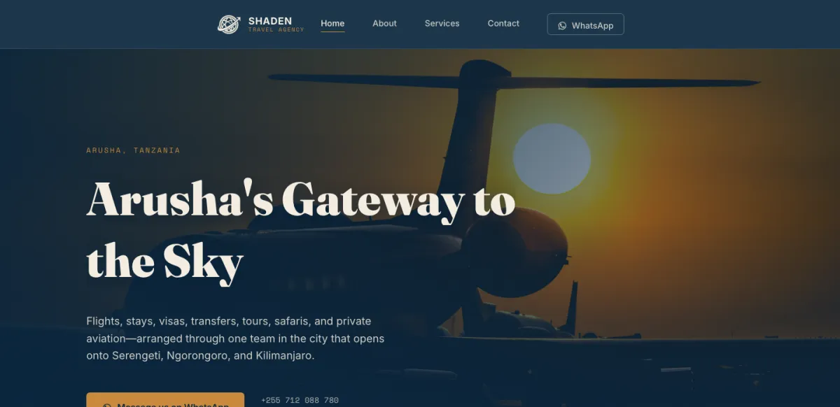 Shaden Travel Agency — travel agency website in Arusha